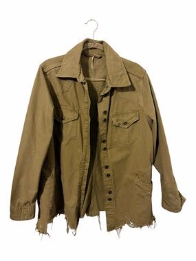Free People Distressed Utility Jacket in Olive